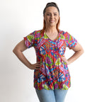 Be The Sunshine Cotton Top- Summer Leaves Pink