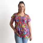 Be The Sunshine Cotton Top- Summer Leaves Pink