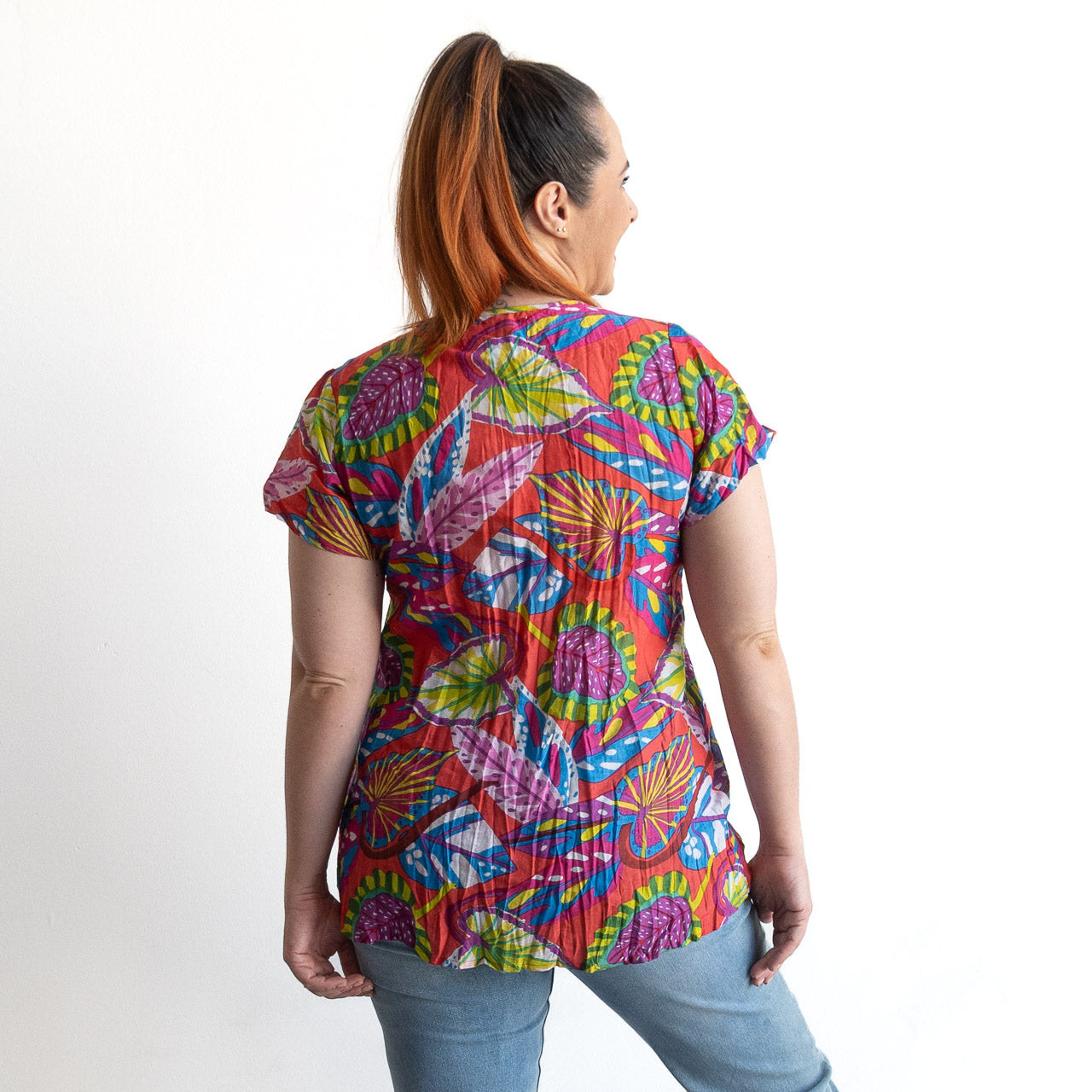 Be The Sunshine Cotton Top- Summer Leaves Pink