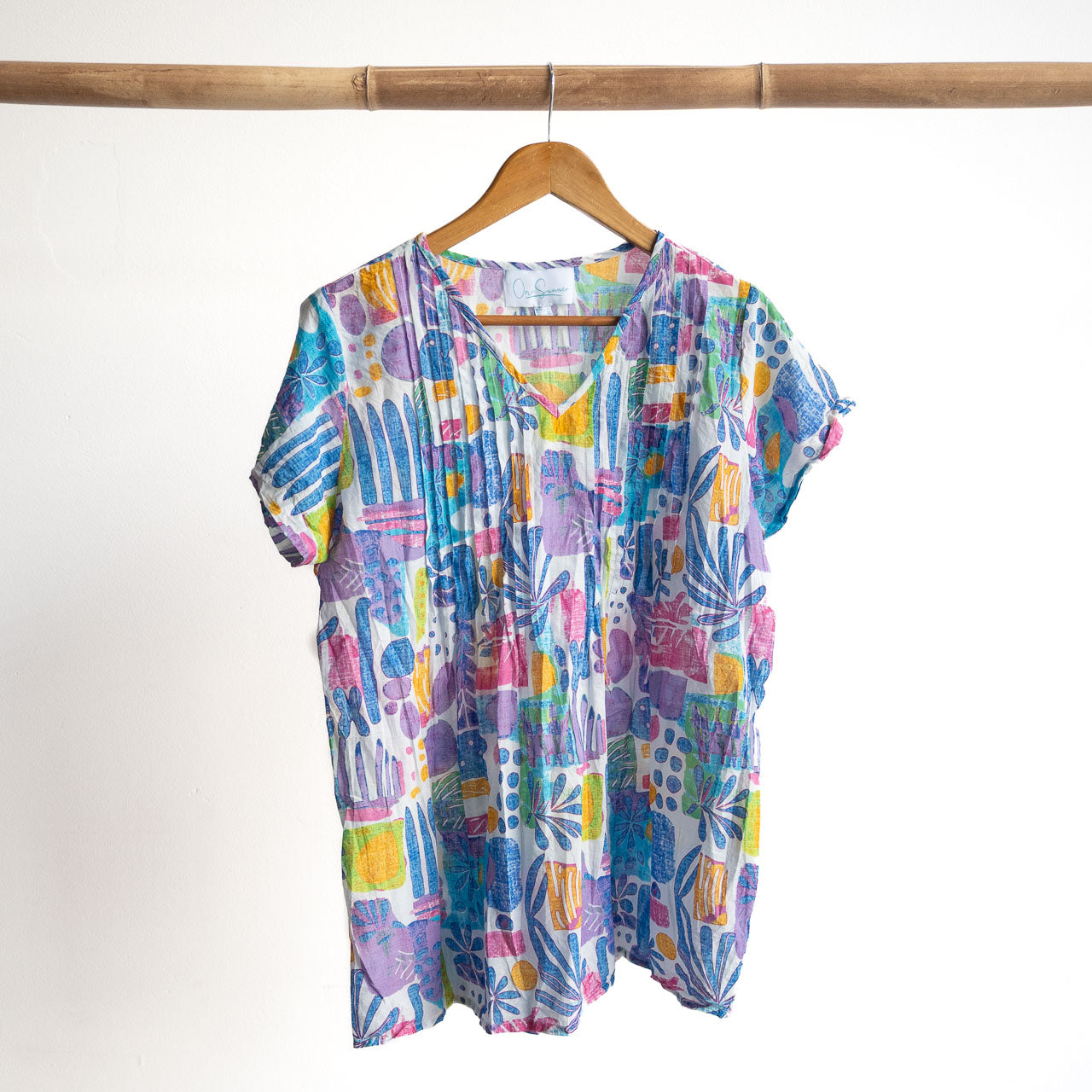 Be The Sunshine Cotton Top - Tropical Blocks Blue
