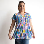 Be The Sunshine Cotton Top - Tropical Blocks Blue