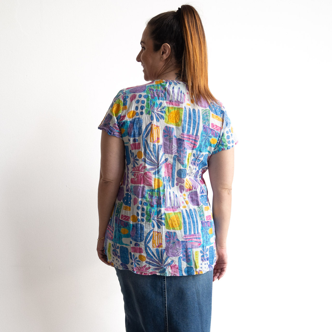Be The Sunshine Cotton Top - Tropical Blocks Blue