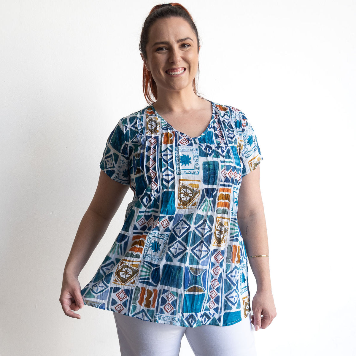 Be The Sunshine Cotton Top - Water Block Blue