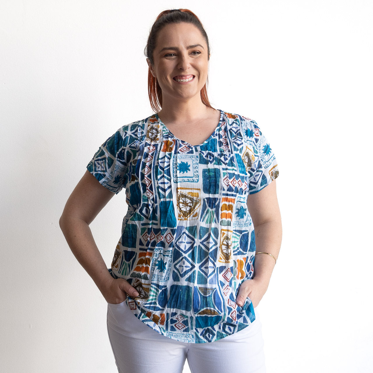 Be The Sunshine Cotton Top - Water Block Blue