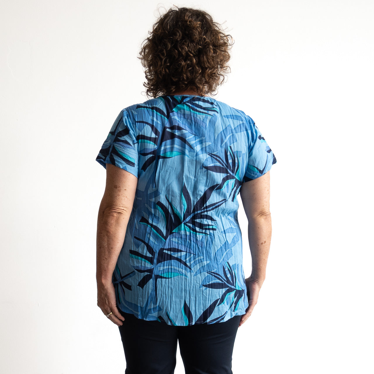 Be The Sunshine Cotton Top - Geo Leaves Blue