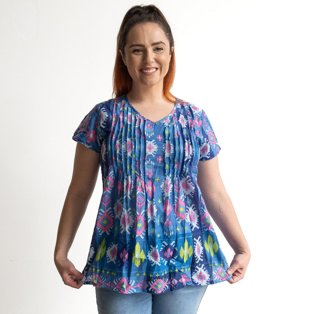 Be The Sunshine Cotton Top - Persian Border Blue