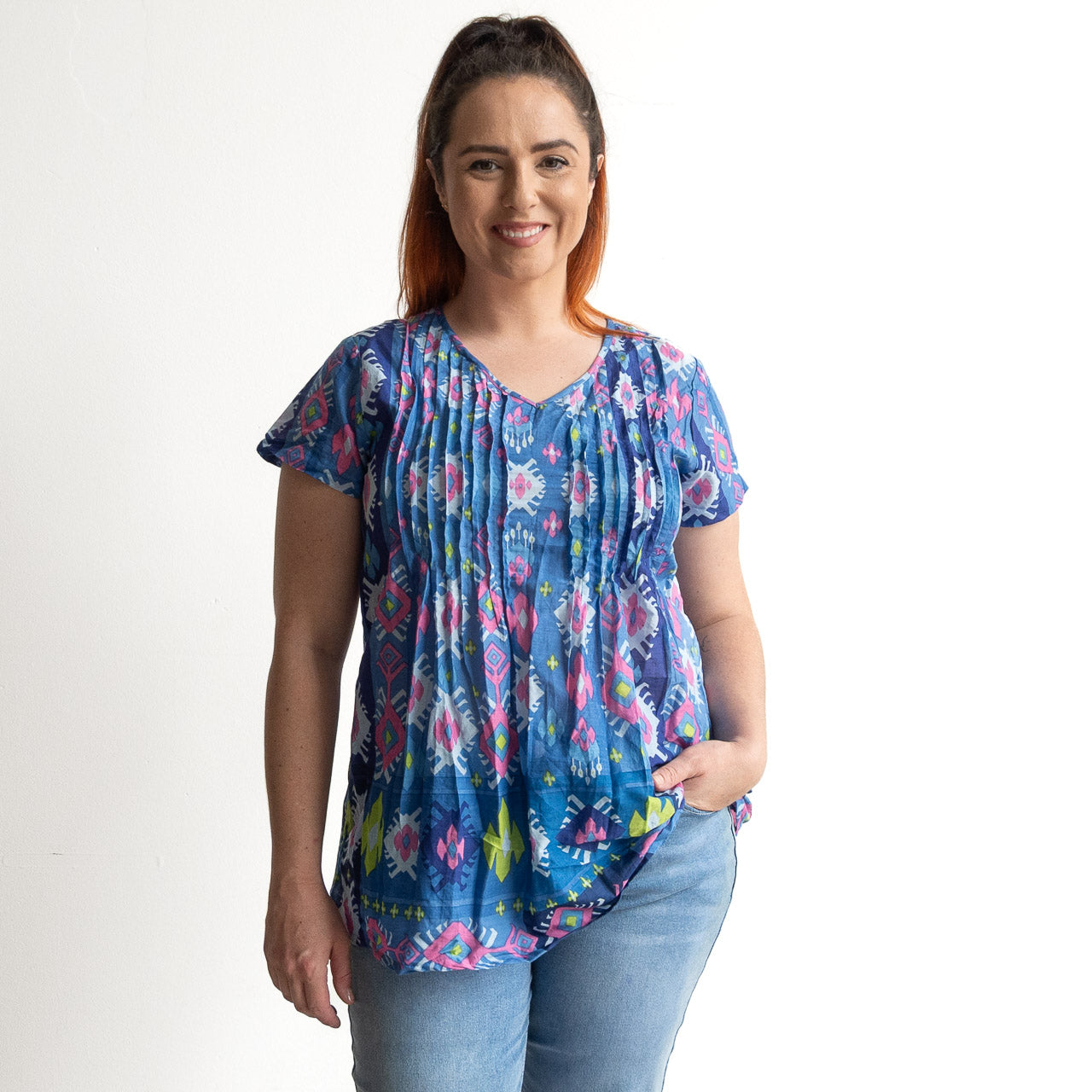 Be The Sunshine Cotton Top - Persian Border Blue