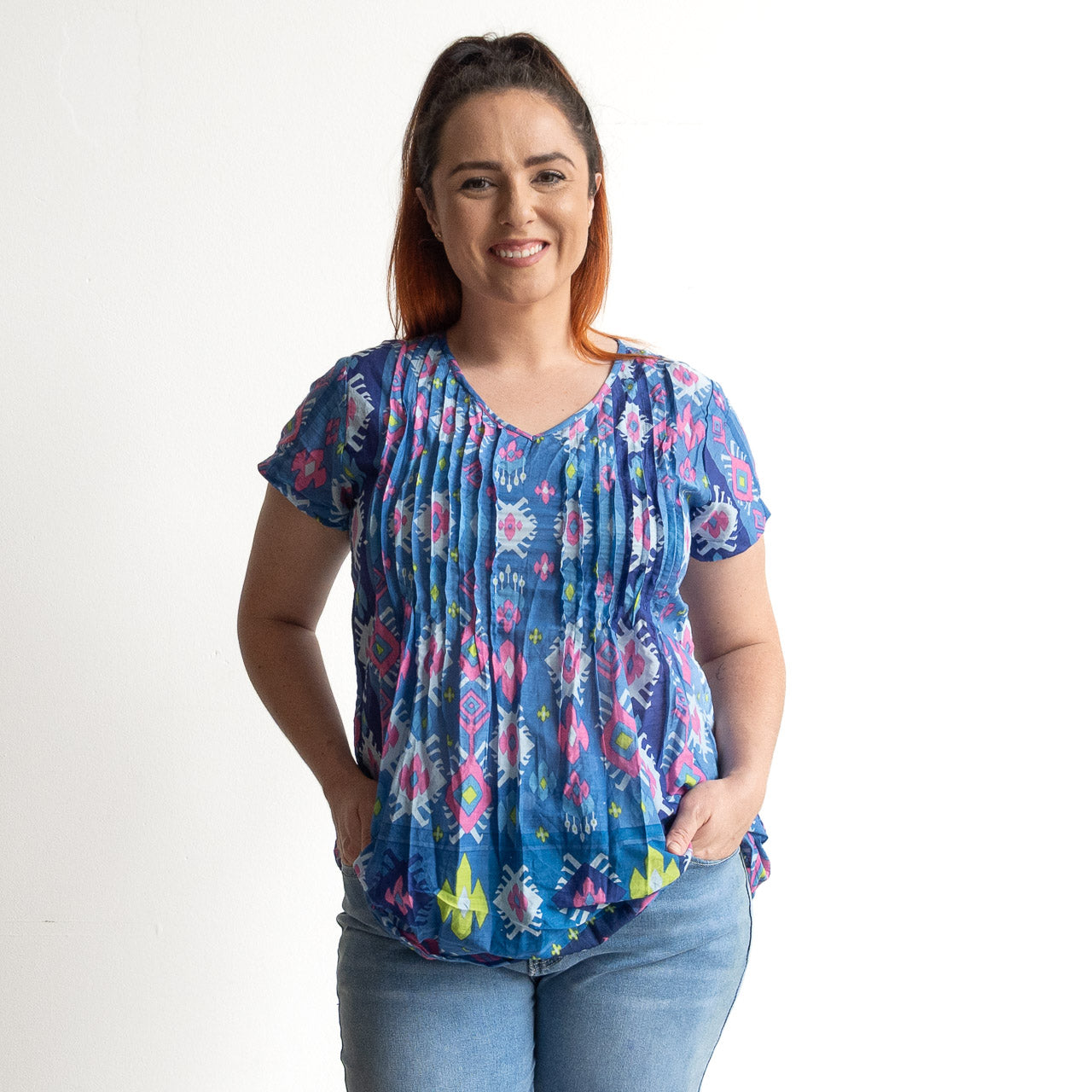 Be The Sunshine Cotton Top - Persian Border Blue