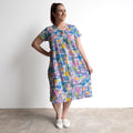 Be The Sunshine Cotton Twist Dress - Tropical Blocks Blue