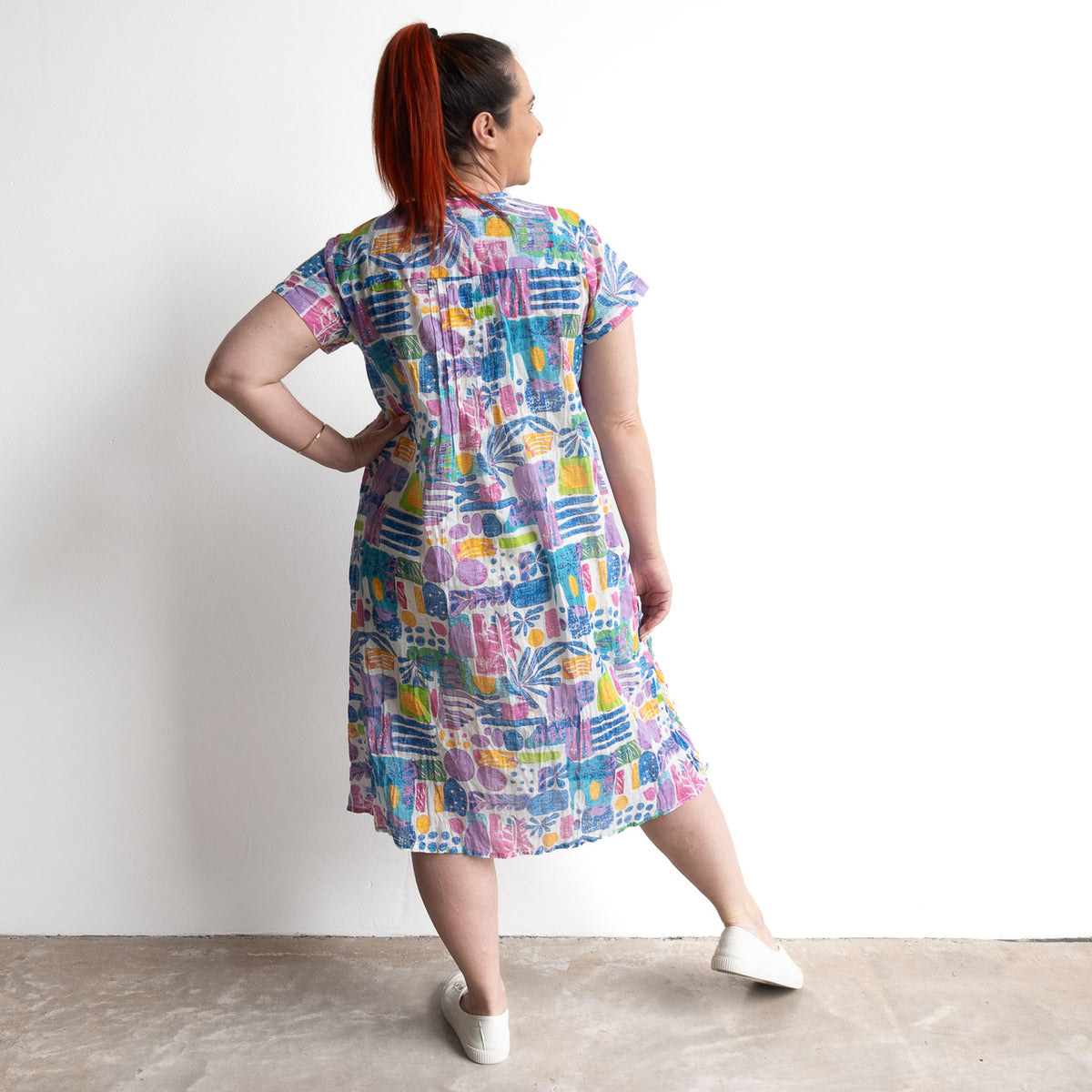 Be The Sunshine Cotton Twist Dress - Tropical Blocks Blue