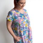 Be The Sunshine Cotton Twist Dress - Tropical Blocks Blue