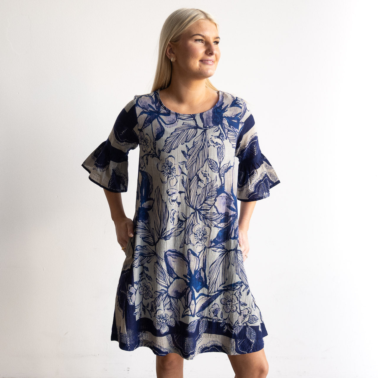 Bell Sleeve Shift Dress - Avignon - 71003
