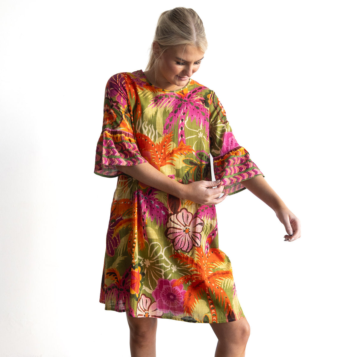 Bell Sleeve Shift Dress - Tahiti - 61071