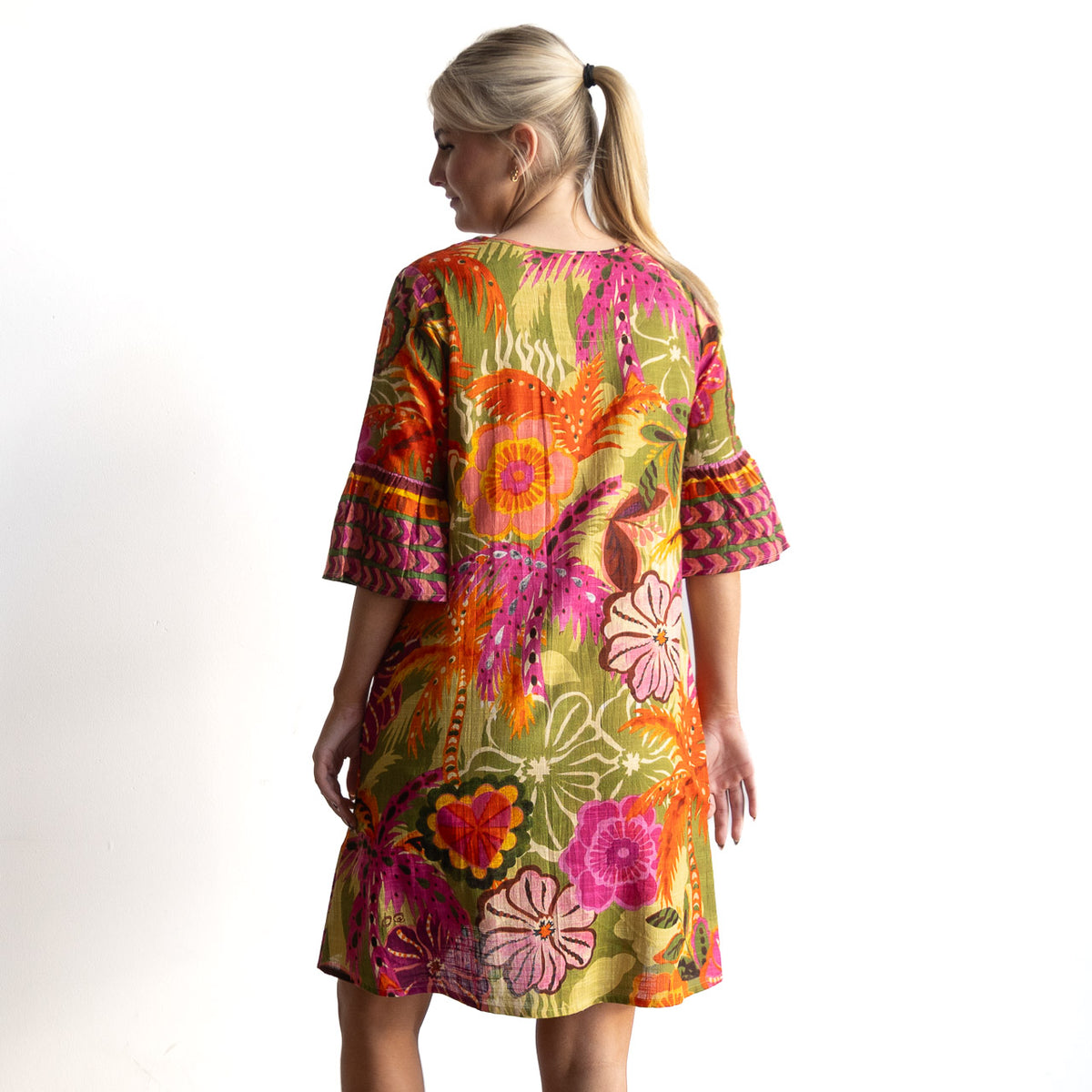 Bell Sleeve Shift Dress - Tahiti - 61071