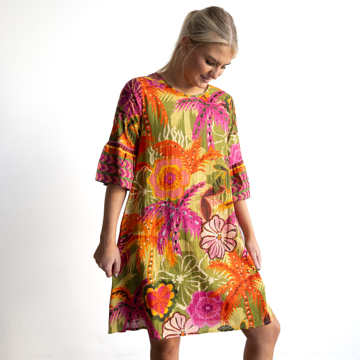 Bell Sleeve Shift Dress - Tahiti - 61071