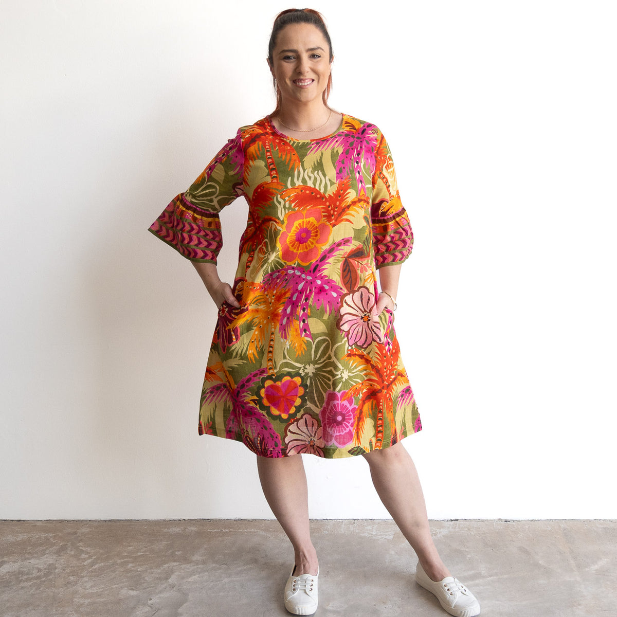 Bell Sleeve Shift Dress - Tahiti - 61071