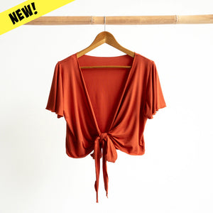 Ballet Wrap Top in Bamboo by KOBOMO - Flutter Sleeve