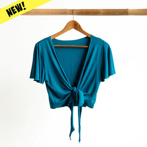 Ballet Wrap Top in Bamboo by KOBOMO - Flutter Sleeve