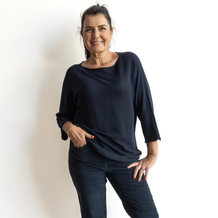 Boat Neck Knit Top by Orientique Australia - 3/4 Sleeve - 1291
