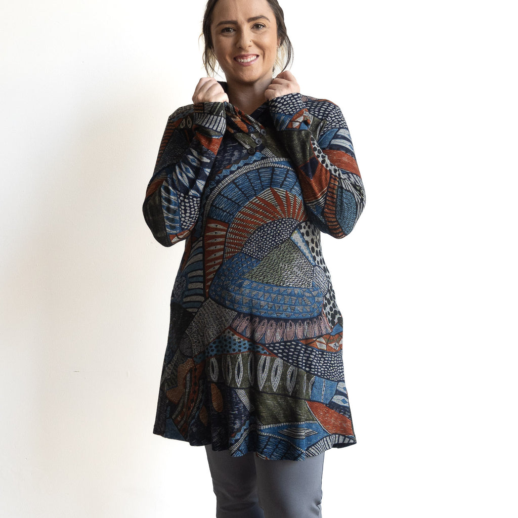 Jersey Cowl Pocket Tunic by Orientique Australia - Bohemian Rhapsody - 23029