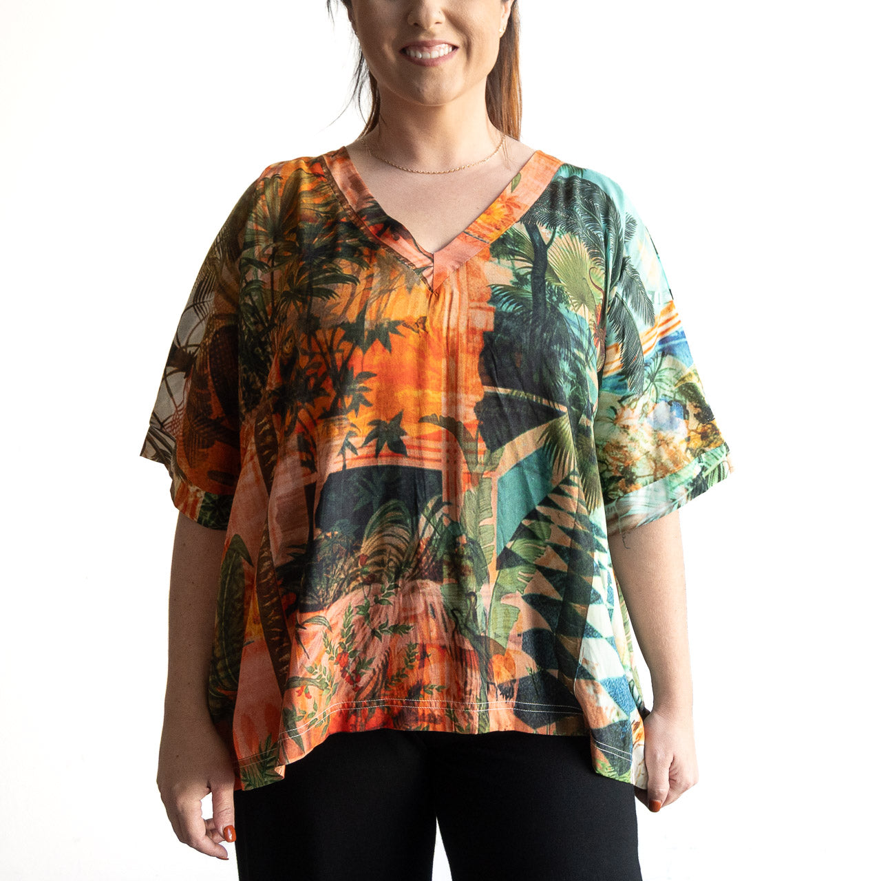 Silky Boxy Top by Orientique Australia - Vintage Tropical - 72567