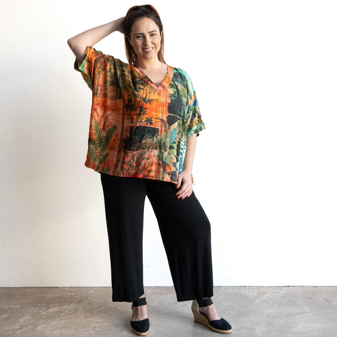Silky Boxy Top by Orientique Australia - Vintage Tropical - 72567