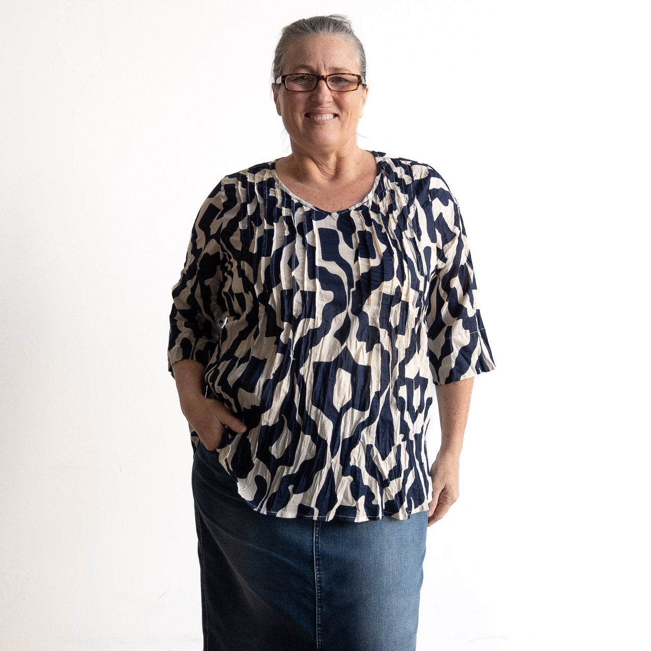 Brighter Days Cotton Top - Bold Art Navy