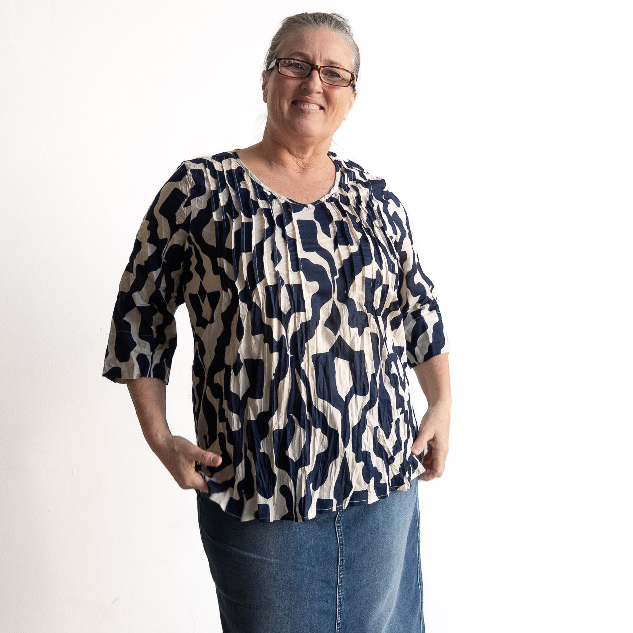 Brighter Days Cotton Top - Bold Art Navy