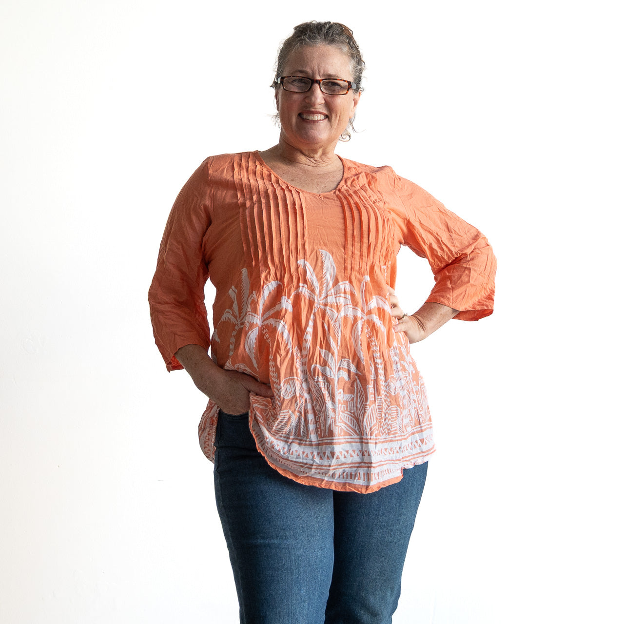 Brighter Days Cotton Top - Palm Silhouette Coral