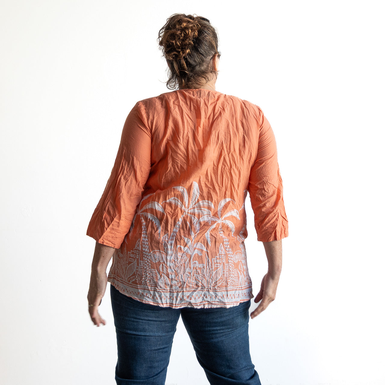 Brighter Days Cotton Top - Palm Silhouette Coral