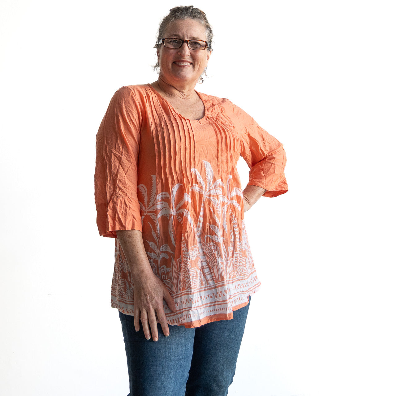 Brighter Days Cotton Top - Palm Silhouette Coral