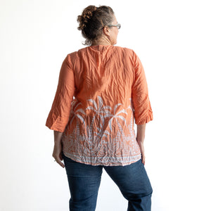 Brighter Days Cotton Top - Palm Silhouette Coral