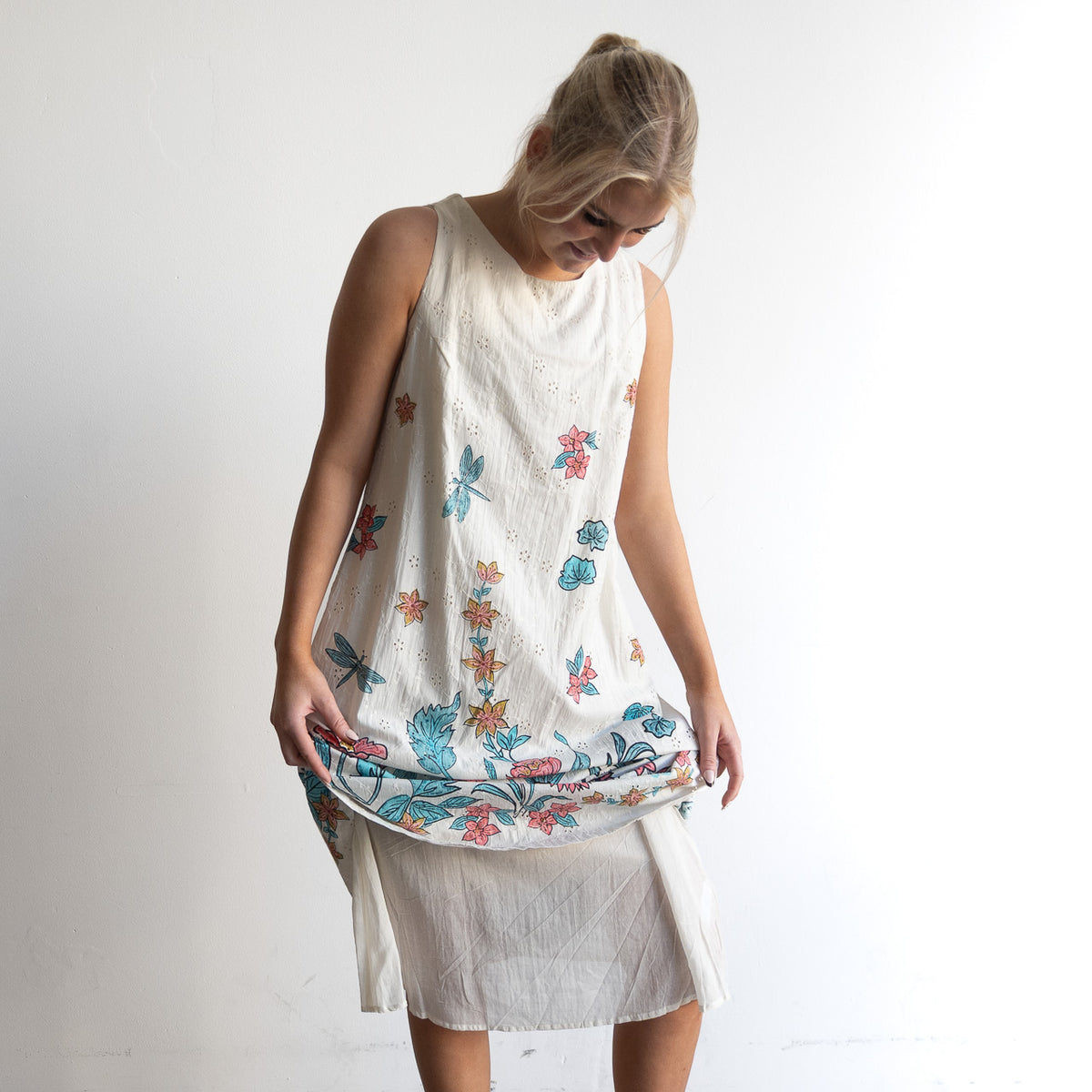 Broderie Midi Shift Dress - Rothschild - 81010