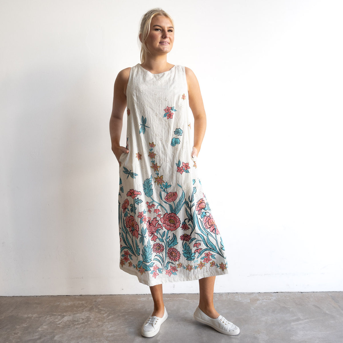 Broderie Midi Shift Dress - Rothschild - 81010