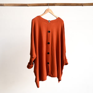 Button-Back Cotton Knit Sweater