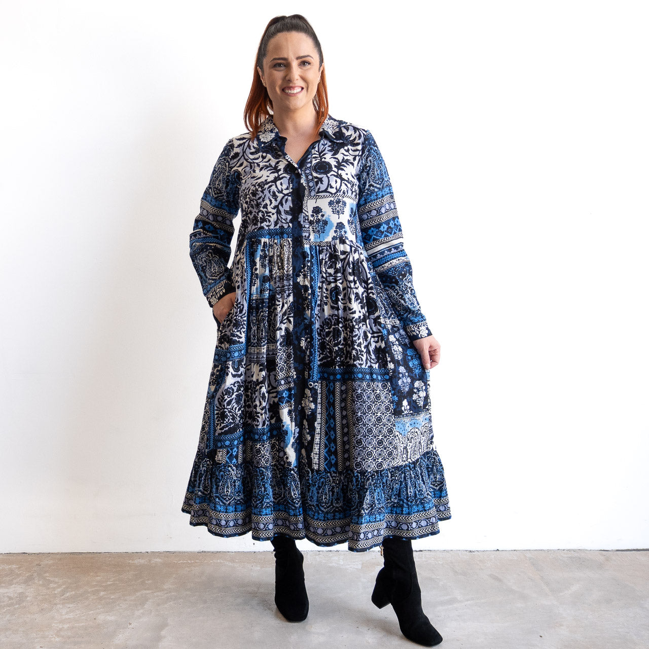Chambray Midi Shirt Dress by Orientique - Bhadoi - 91287