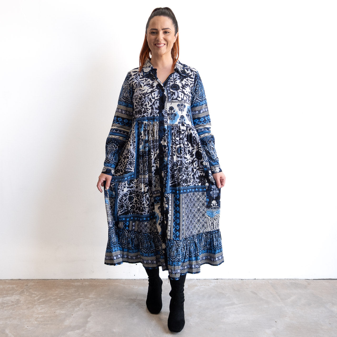 Chambray Midi Shirt Dress by Orientique - Bhadoi - 91287