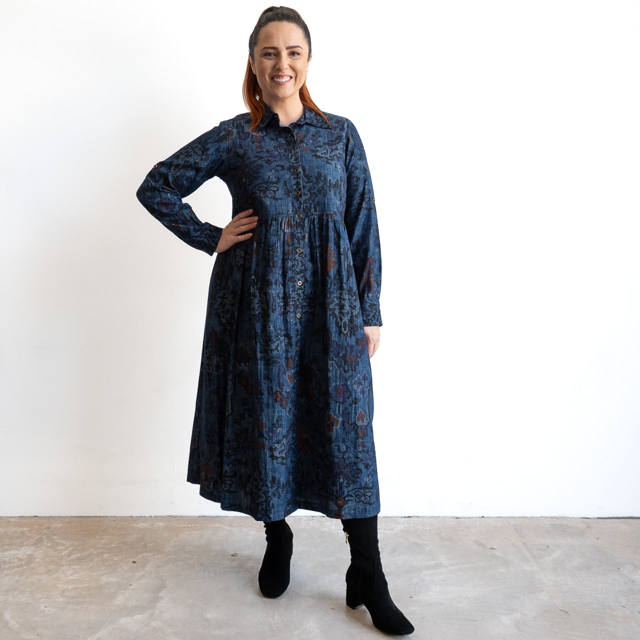 Chambray Midi Shirt Dress by Orientique - Tabriz - 21463