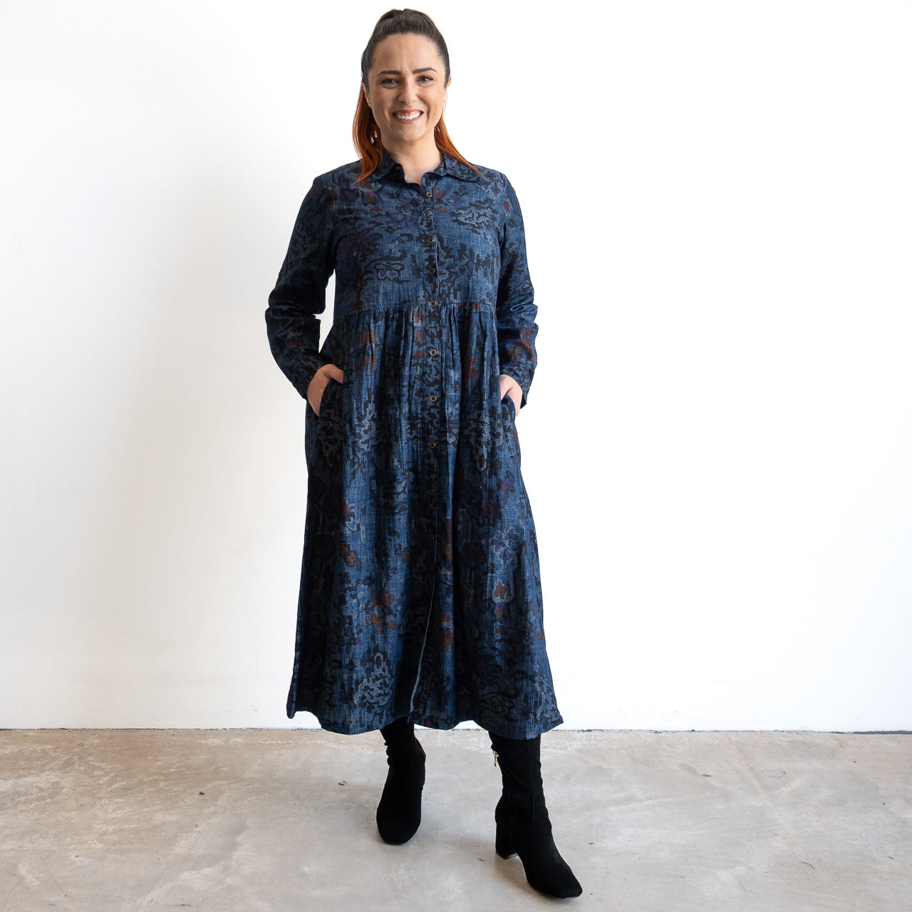 Chambray Midi Shirt Dress by Orientique - Tabriz - 21463