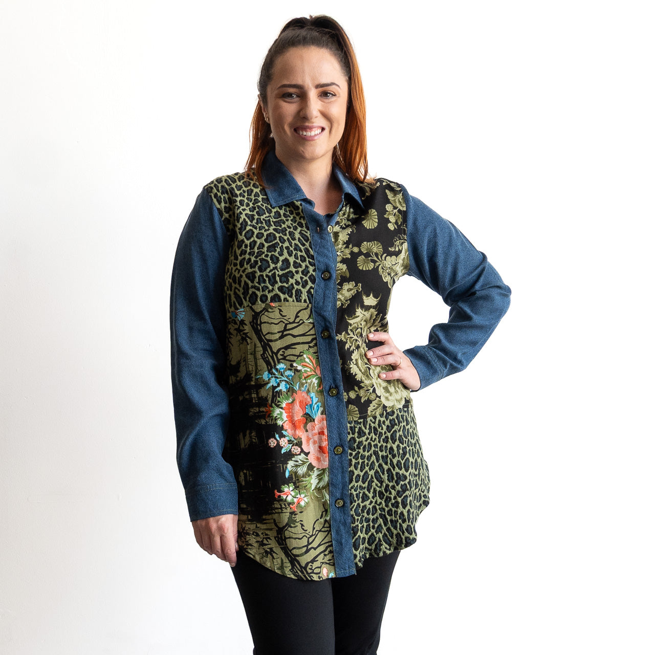 Chambray Pocket Shirt Blouse by Orientique - Keqioa - 62808