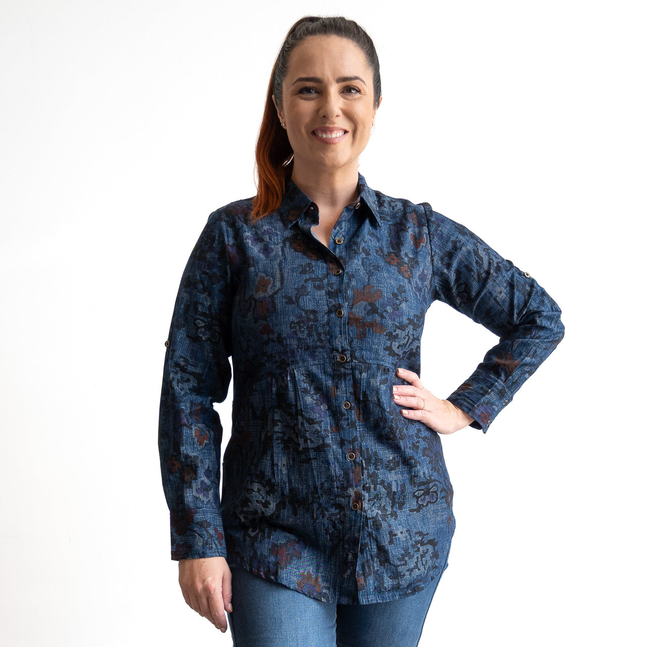 Chambray Pocket Shirt Blouse by Orientique - Tabriz - 23117