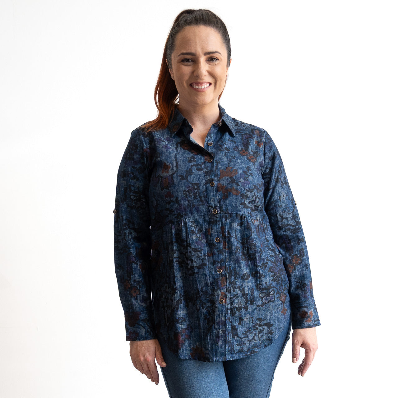 Chambray Pocket Shirt Blouse by Orientique - Tabriz - 23117