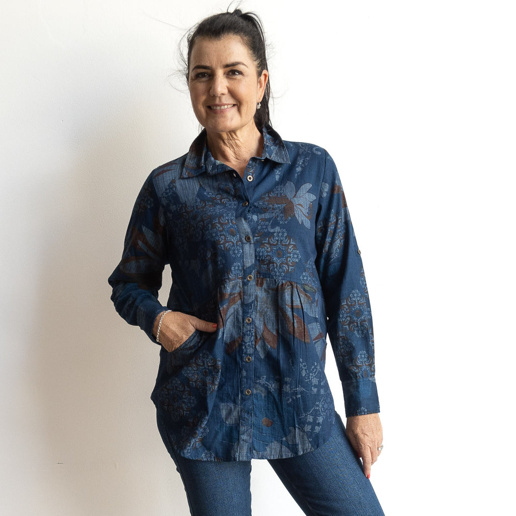 Chambray Pocket Shirt Blouse by Orientique Australia - Dancing Queen - 23057