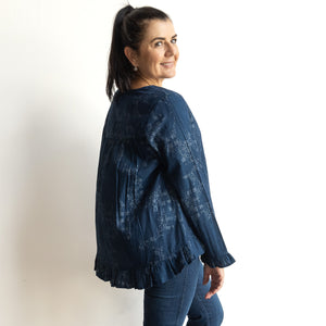 Chambray Ruffle Blouse by Orientique Australia - Dancing Queen - 23059