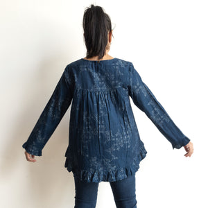 Chambray Ruffle Blouse by Orientique Australia - Dancing Queen - 23059