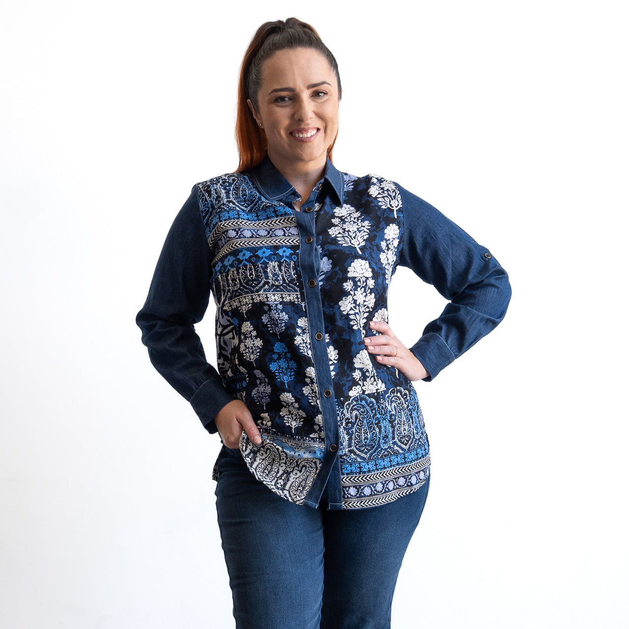 Chambray Shirt Blouse by Orientique - Bhadoi - 92145