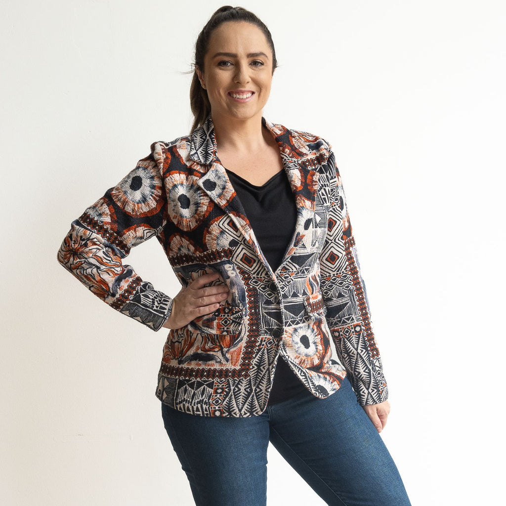 Classic Woven Cotton Blazer by Orientique Australia - Makeba - 62739