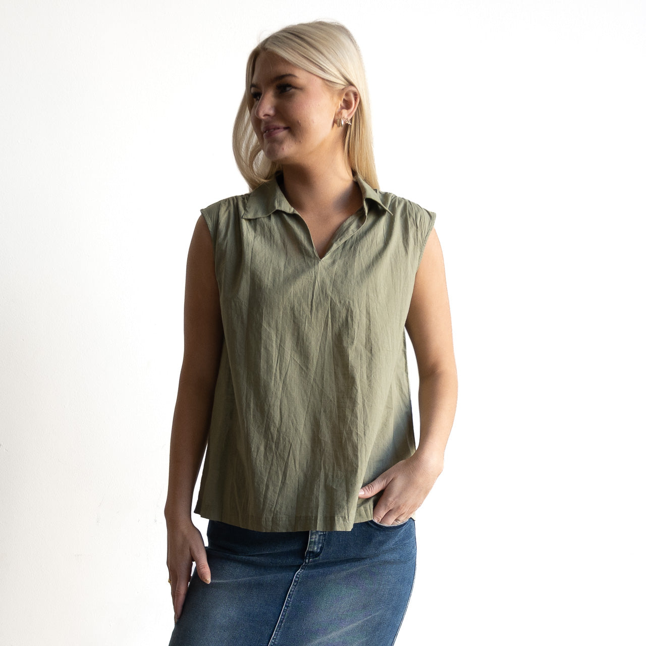 Collared Cotton Tank Top - 52723