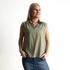 Collared Cotton Tank Top - 52723