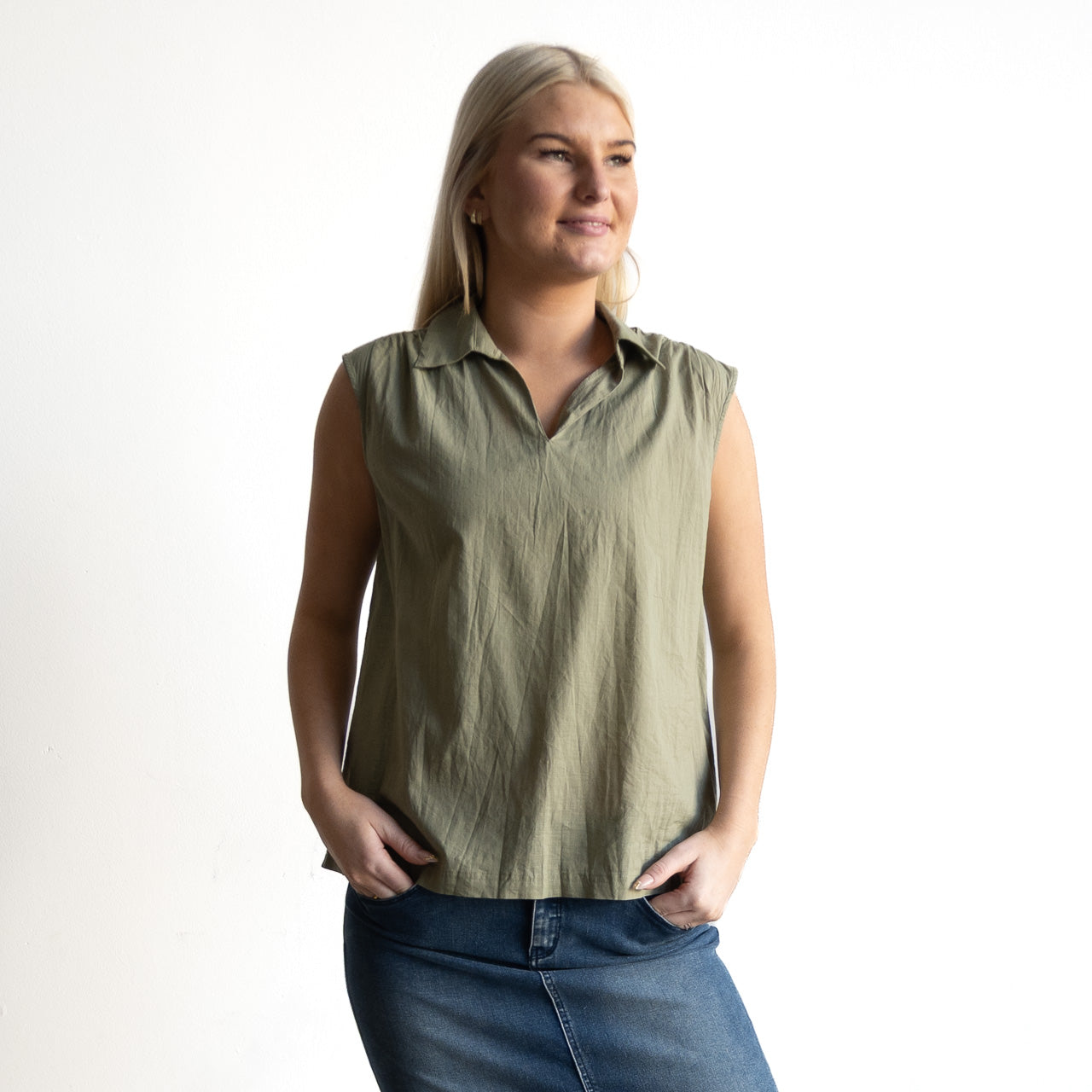 Collared Cotton Tank Top - 52723